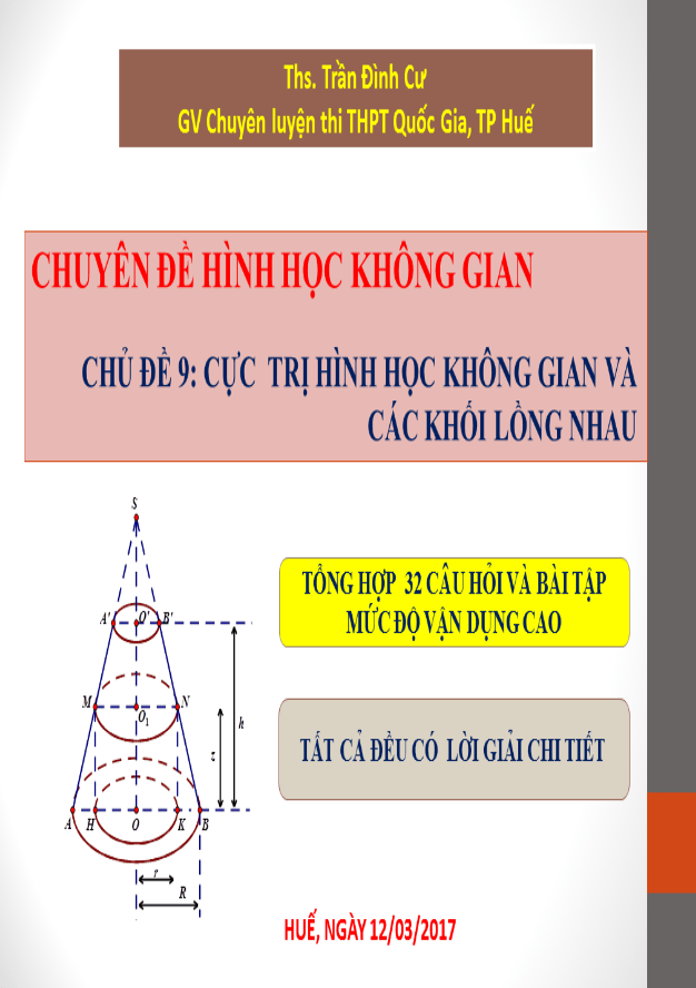 Bài toán cực trị hình học không gian và các khối lồng nhau – Trần Đình Cư