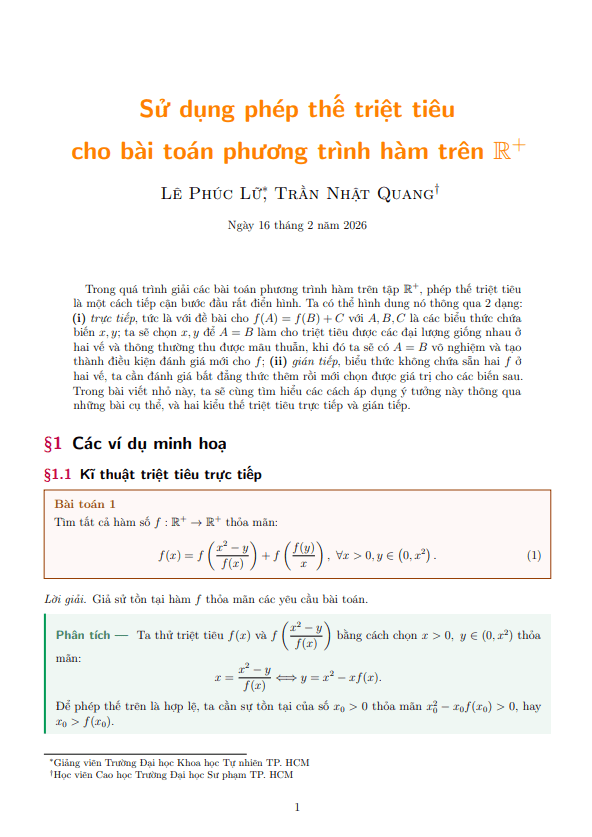 Sử dụng phép thế triệt tiêu cho bài toán phương trình hàm trên R+