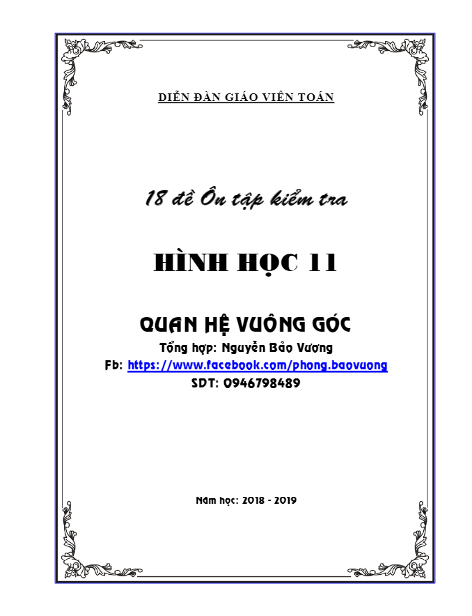 18 đề ôn tập kiểm tra Hình học 11 chương 3 – quan hệ vuông góc