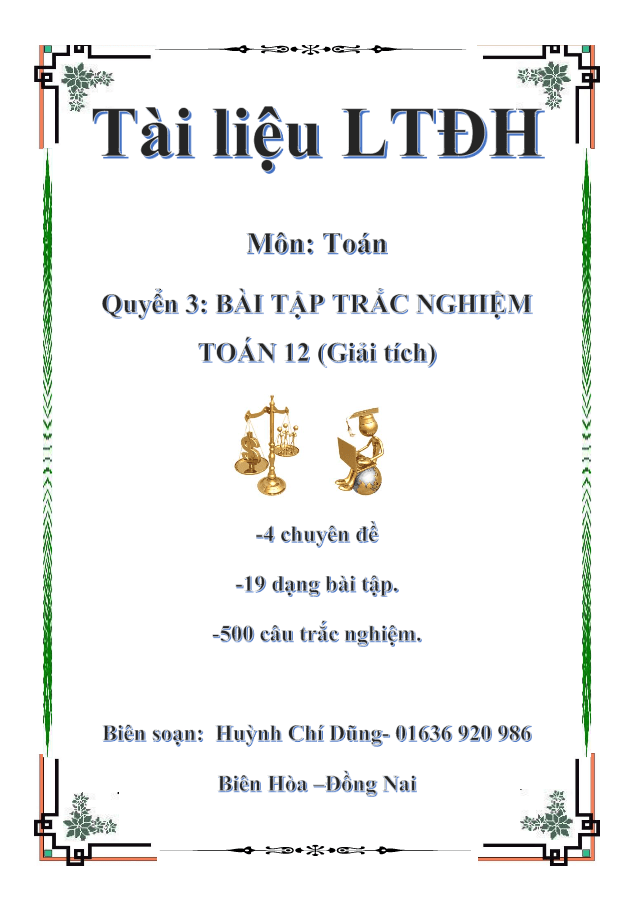 Bài tập trắc nghiệm Giải tích 12 – Huỳnh Chí Dũng