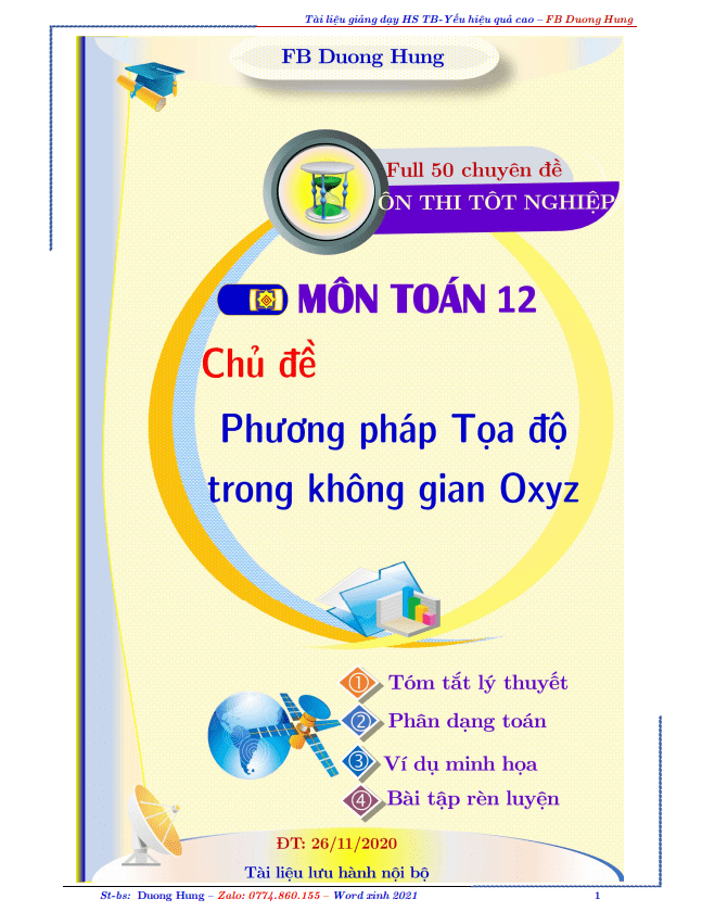 Chuyên đề phương pháp tọa độ trong không gian dành cho học sinh TB – yếu – Dương Minh Hùng
