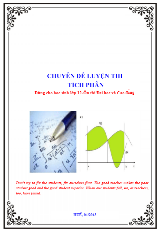 Chuyên đề Tích phân – Thầy Trần Đình Cư – TP Huế