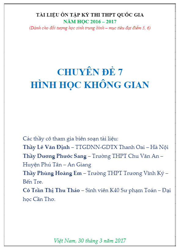 Chuyên đề hình học không gian dành cho học sinh trung bình – yếu