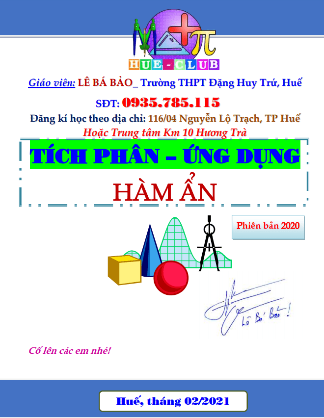 Phiếu bài tập tích phân hàm ẩn có đáp án và lời giải