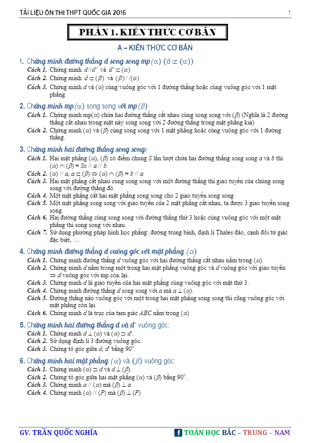 Chuyên đề hình học không gian 2016 – Trần Quốc Nghĩa