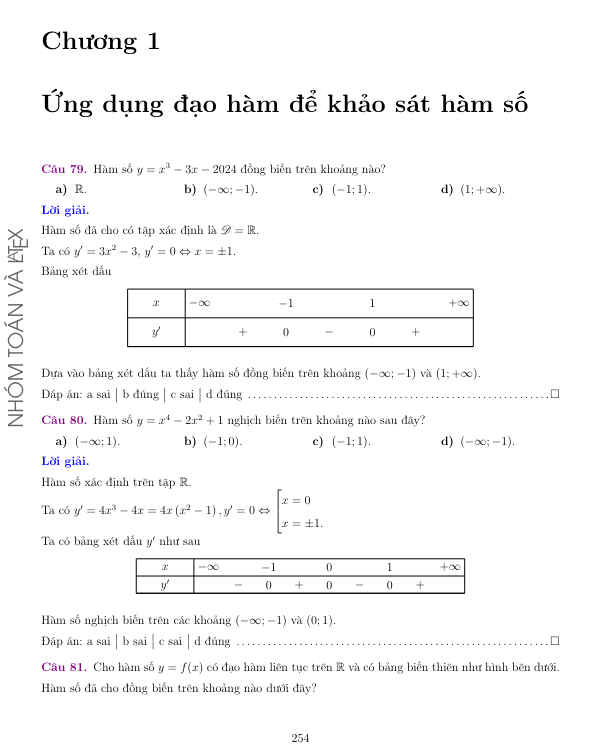 Bài tập trắc nghiệm dạng đúng / sai môn Toán 12