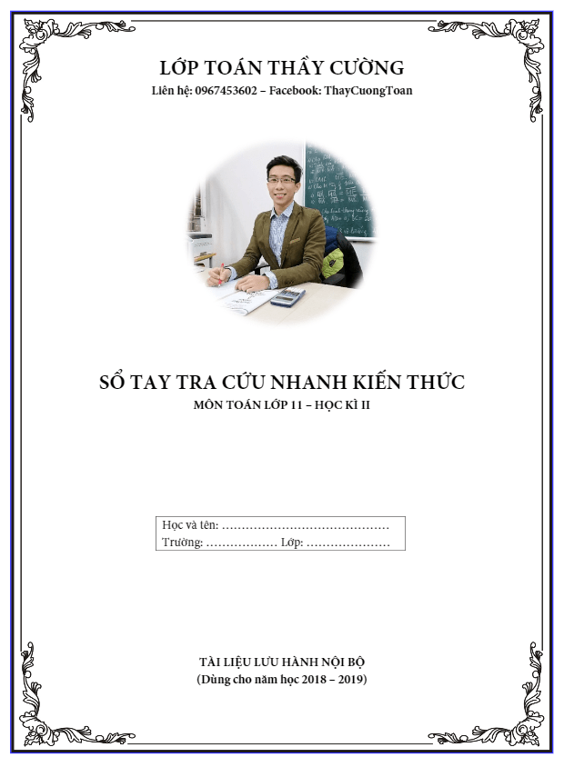 Sổ tay tra cứu nhanh kiến thức môn Toán 11 học kì 2 – Nguyễn Mạnh Cường