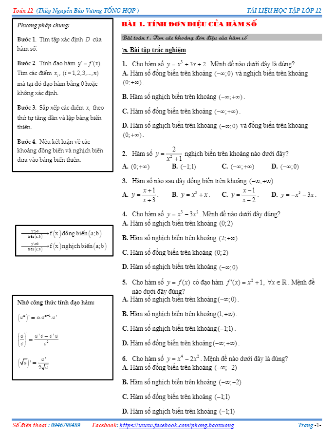 Chuyên đề trắc nghiệm hàm số (2019) – Nguyễn Bảo Vương