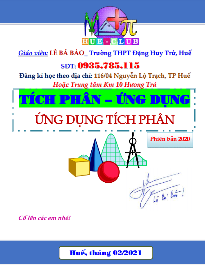 Phiếu bài tập ứng dụng tích phân có đáp án và lời giải