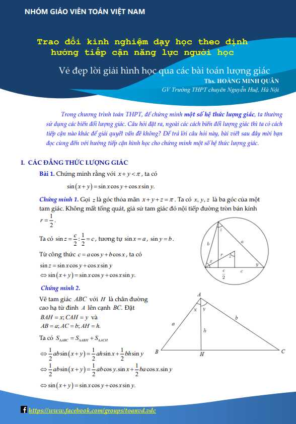 Vẻ đẹp lời giải hình học qua các bài toán lượng giác