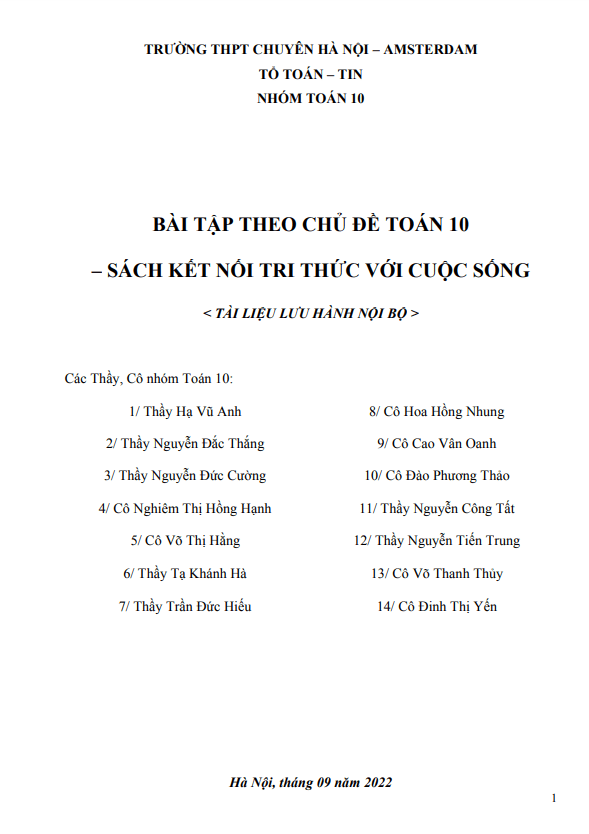 Bài tập theo chủ đề Toán 10 Kết Nối Tri Thức Với Cuộc Sống (tập 1)