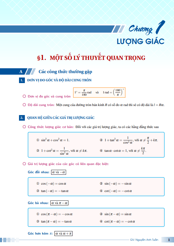 Tóm tắt kiến thức ôn thi tốt nghiệp THPT môn Toán – Nguyễn Anh Tuấn