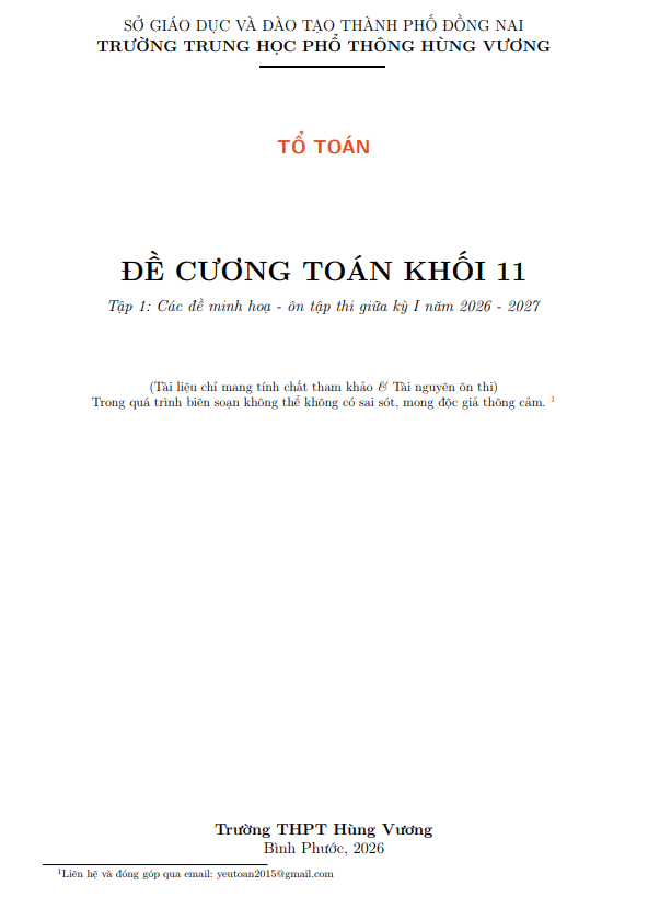 Đề minh họa GK1 Toán 11 năm 2026 – 2027 trường THPT Hùng Vương – Đồng Nai