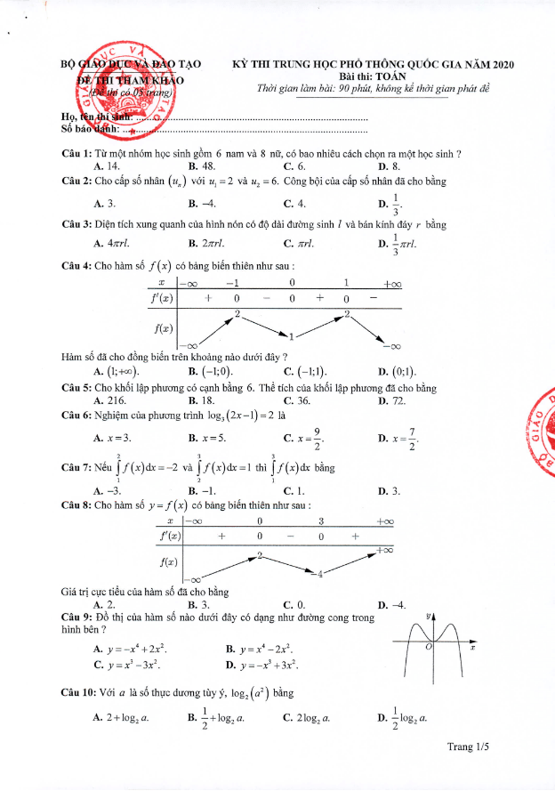 Đáp án và lời giải chi tiết đề minh họa THPT Quốc gia 2020 môn Toán