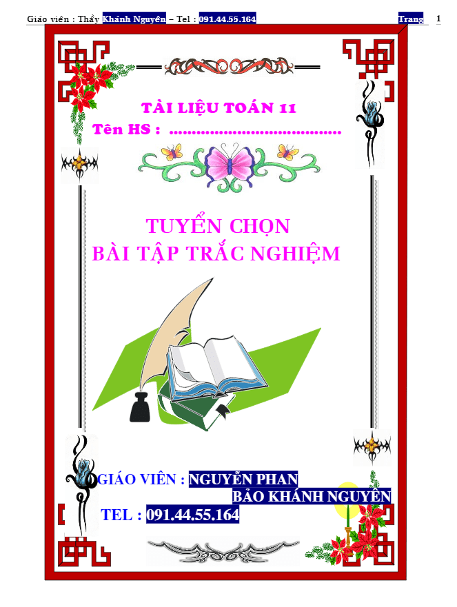 Tuyển chọn bài tập trắc nghiệm Toán 11 – Nguyễn Khánh Nguyên