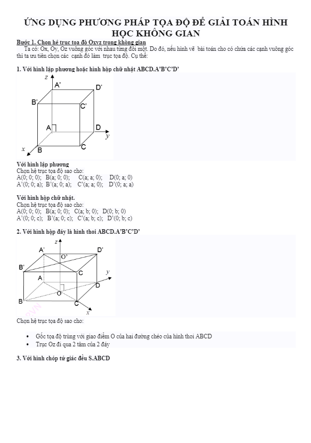 Ứng dụng phương pháp tọa độ để giải các bài toán hình học không gian