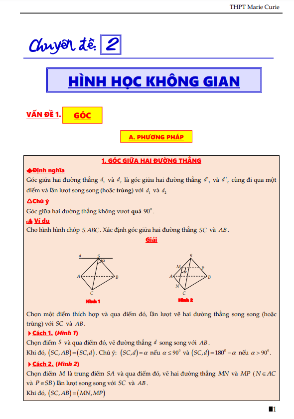 Các dạng bài tập hình học không gian