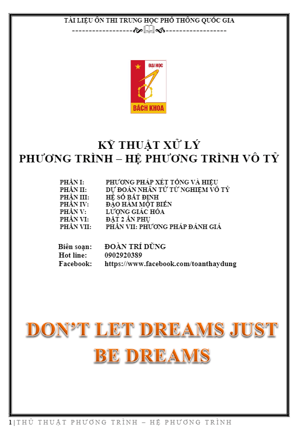 Kĩ thuật xử lí phương trình – hệ phương trình vô tỉ – Đoàn Trí Dũng