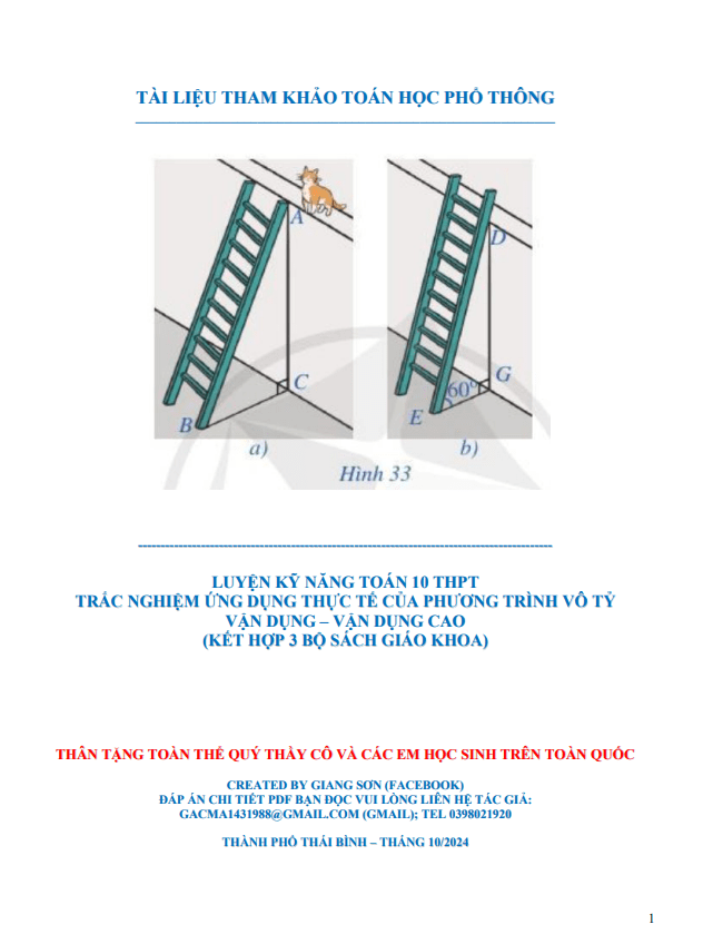 Luyện kỹ năng Toán 10 trắc nghiệm ứng dụng thực tế của phương trình vô tỷ