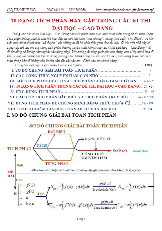 10 dạng tích phân thường gặp trong đề thi Quốc gia – Nguyễn Thanh Tùng