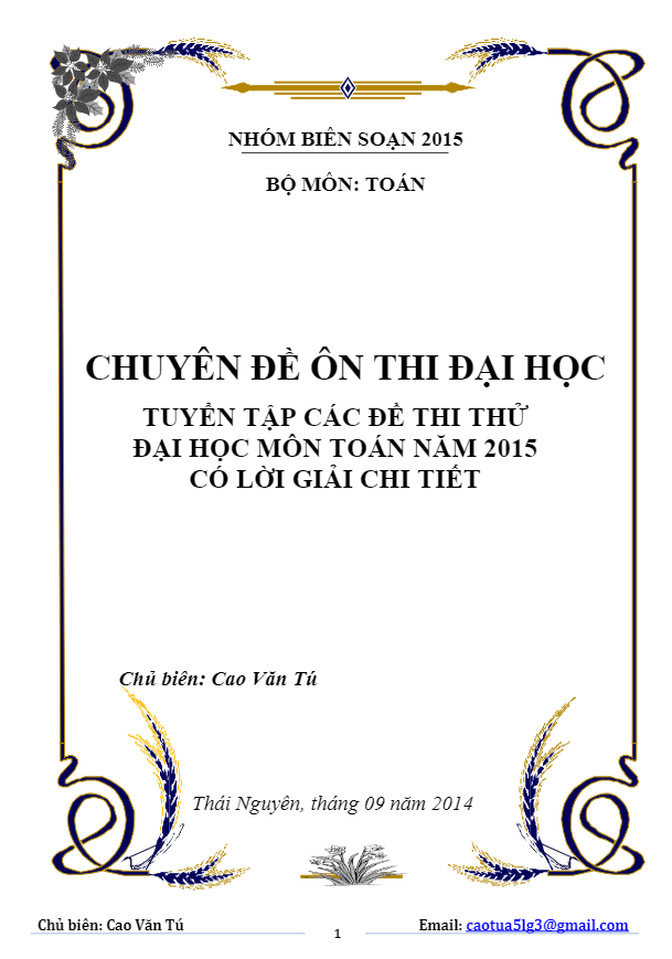 Tuyển tập 10 đề thi thử Quốc gia môn Toán 2015 – Cao Văn Tú