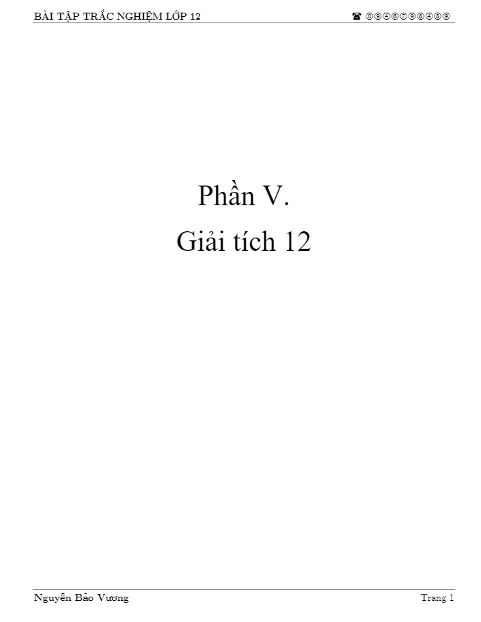 Bài tập trắc nghiệm Toán 12 có đáp án – Nguyễn Bảo Vương