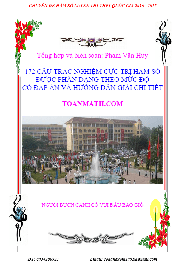 172 câu trắc nghiệm cực trị hàm số được phân dạng theo mức độ – Phạm Văn Huy
