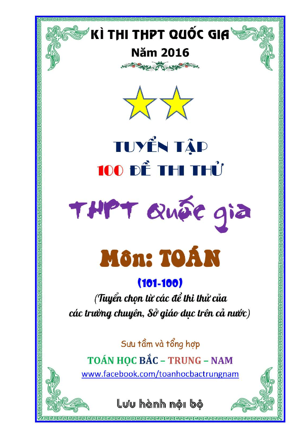 Tuyển tập 100 đề thi thử THPT Quốc gia 2016 – Trần Quốc Nghĩa (Phần 2)