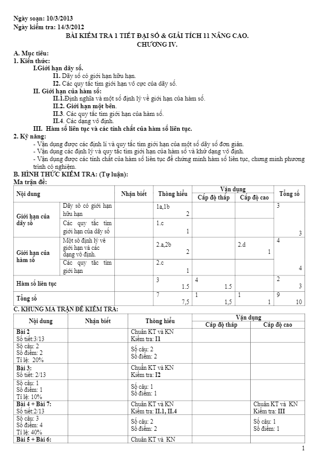 Đề kiểm tra Đại số và Giải tích 11 chương 4 có lời giải chi tiết