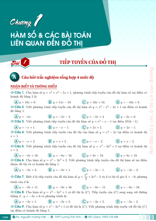 Hàm số và các bài toán liên quan đến đồ thị – Nguyễn Hoàng Việt