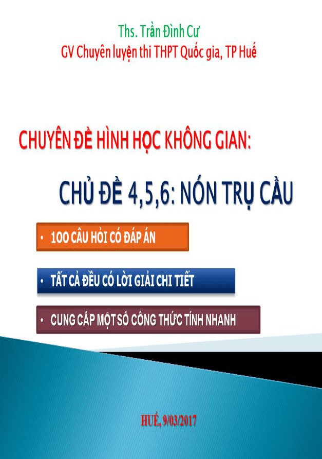Chuyên đề mặt nón – mặt trụ – mặt cầu – Trần Đình Cư