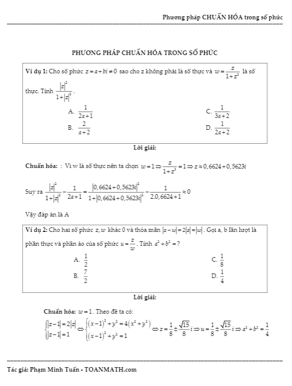 Phương pháp chuẩn hóa trong số phức – Phạm Minh Tuấn