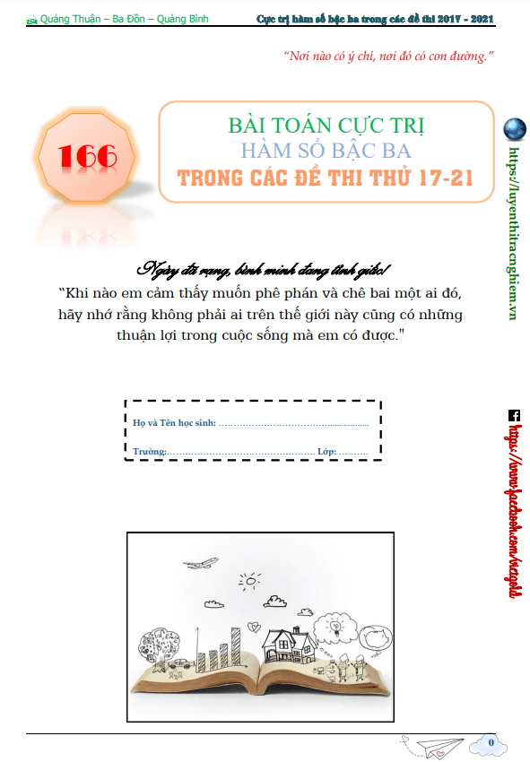 166 bài toán cực trị hàm số bậc ba trong các đề thi thử THPT môn Toán