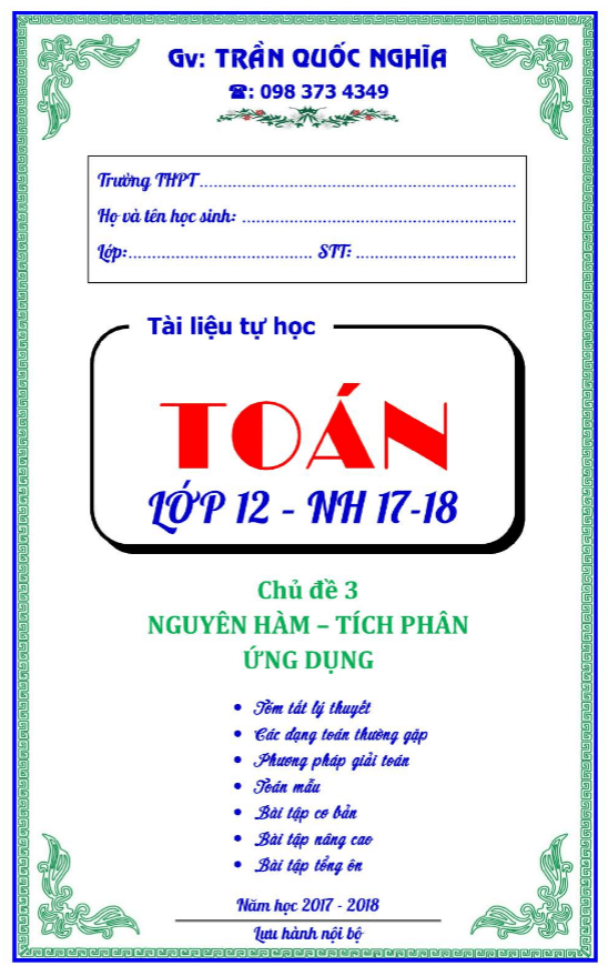 Chuyên đề nguyên hàm, tích phân và ứng dụng – Trần Quốc Nghĩa