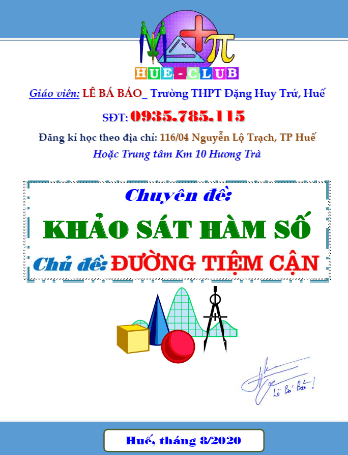 Chuyên đề đường tiệm cận của đồ thị hàm số – Lê Bá Bảo