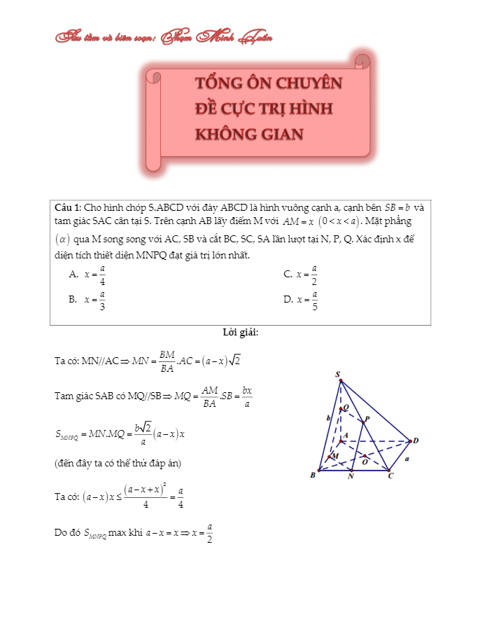 Tổng ôn chuyên đề cực trị hình học không gian – Phạm Minh Tuấn