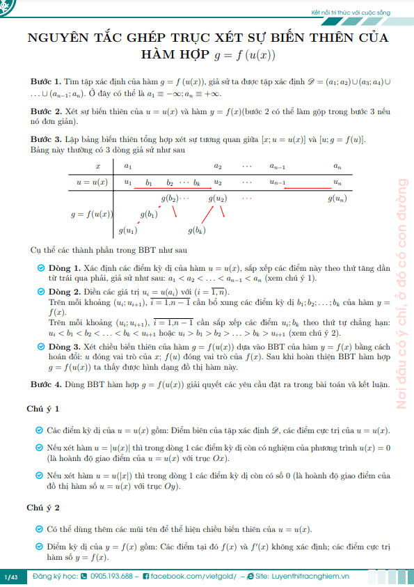 Nguyên tắc ghép trục xét sự biến thiên của hàm hợp g = f(u(x))