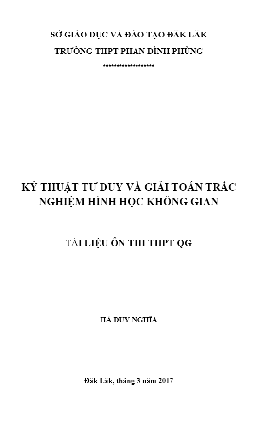 Kỹ thuật tư duy và giải toán trắc nghiệm hình học không gian – Hà Duy Nghĩa