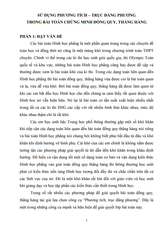 Sử dụng phương tích – trục đẳng phương trong bài toán chứng minh đồng quy, thẳng hàng
