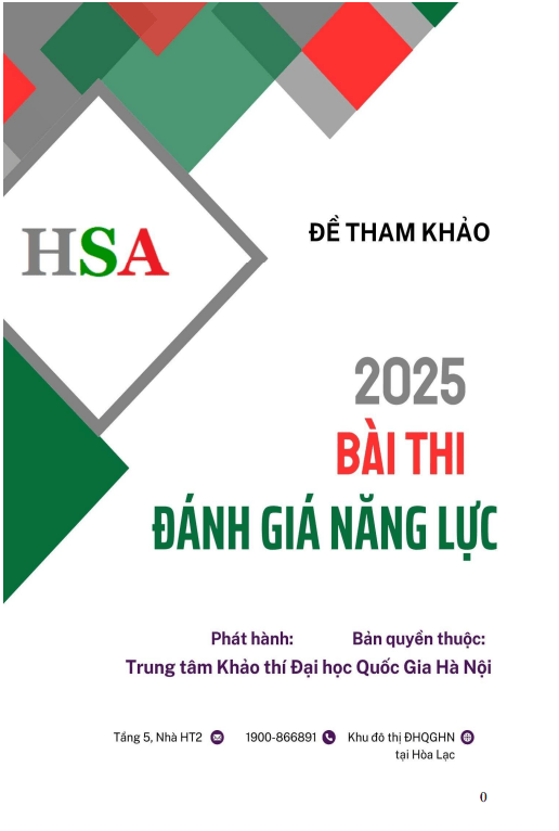 Đề tham khảo đánh giá năng lực môn Toán năm 2025 Đại học Quốc gia Hà Nội
