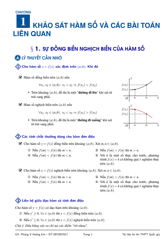 Khảo sát hàm số và các bài toán liên quan – Phùng Hoàng Em