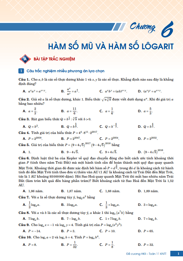 Đề cương ôn tập cuối học kì 2 Toán 11 Kết Nối Tri Thức Với Cuộc Sống