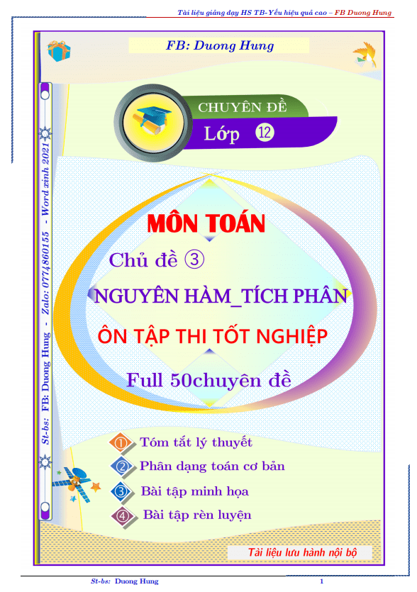 Chuyên đề nguyên hàm – tích phân và ứng dụng dành cho học sinh TB – yếu – Dương Minh Hùng