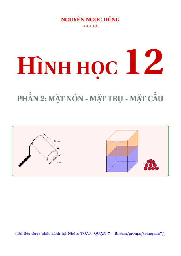 Bài tập trắc nghiệm mặt nón, mặt trụ, mặt cầu có đáp án – Nguyễn Ngọc Dũng