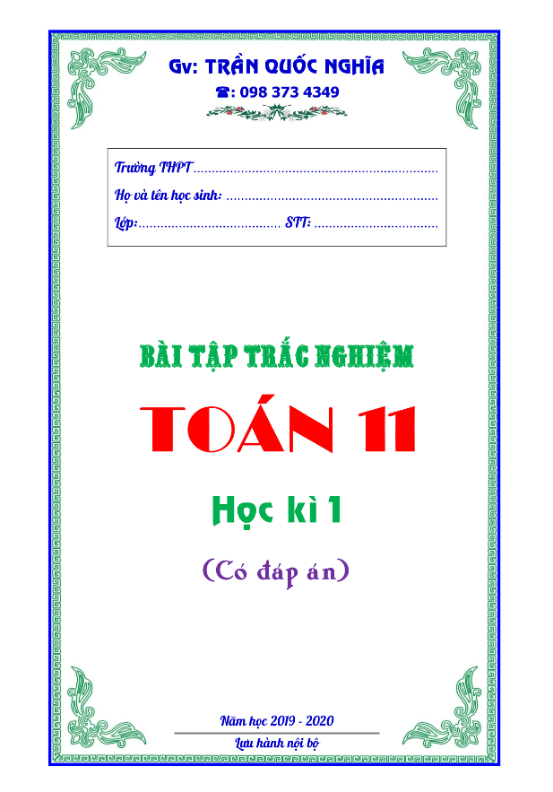 Bài tập trắc nghiệm Toán 11 học kỳ 1 có đáp án – Trần Quốc Nghĩa