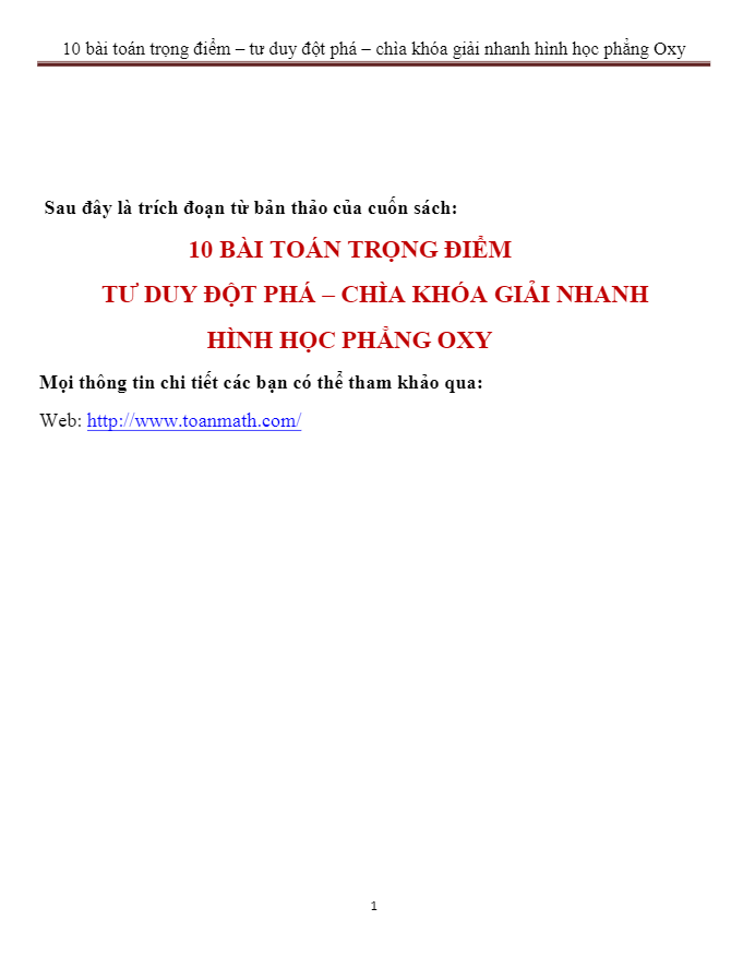 Chìa khóa giải nhanh hình học Oxy – Nguyễn Thanh Tùng