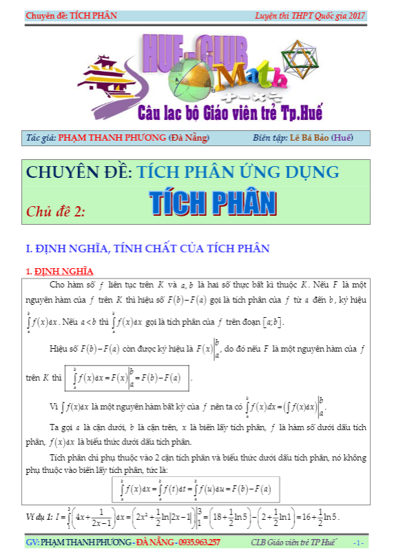 Chuyên đề tích phân – Phạm Thanh Phương