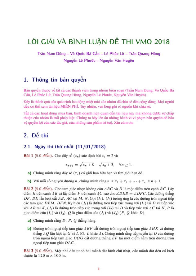 Lời giải và bình luận đề thi VMO 2018