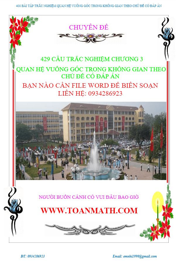 429 câu trắc nghiệm chuyên đề quan hệ vuông góc trong không gian – Phạm Văn Huy