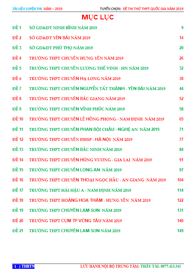 Tuyển chọn 21 đề thi thử THPT Quốc gia 2019 môn Toán có đáp án